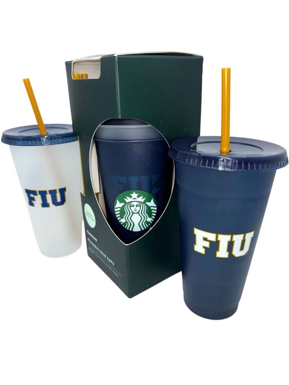 Starbucks FIU 5 Reusable Cold Tumbler Cups Lids Straws